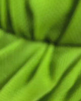 Draped mini dress in vibrant green with gathered waist and soft fabric.
