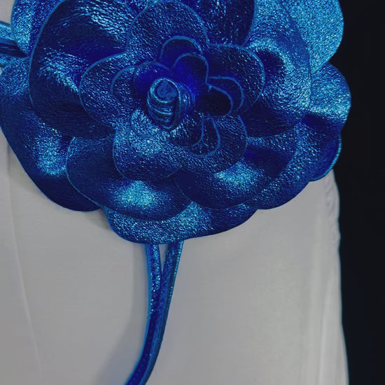 Stylish Blue leather flower choker, perfect for a bold and sophisticated look.