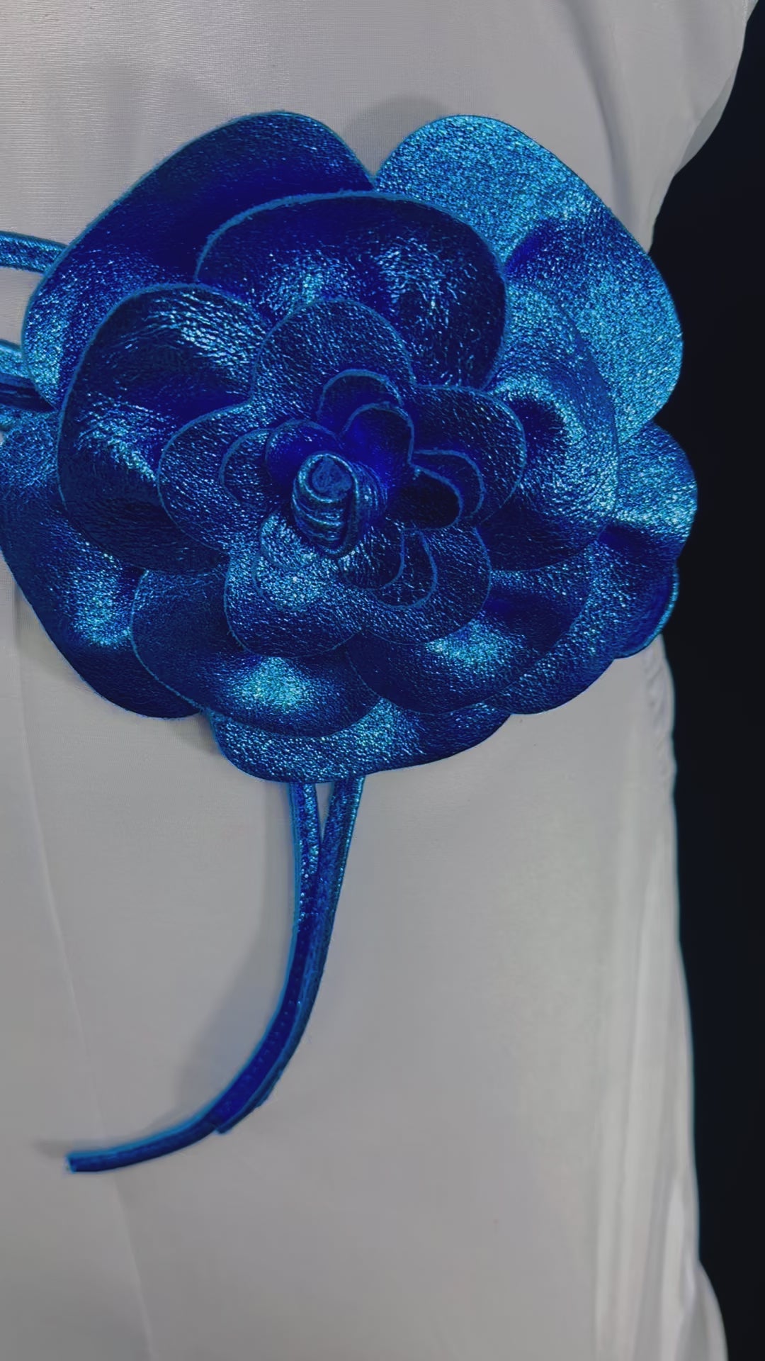 Stylish Blue leather flower choker, perfect for a bold and sophisticated look.