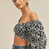 Printed Tie Back Crop Top with Long Sleeves and Smocked Back for women - crop top by Palazzo Couture