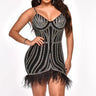 Prisila Crystal  Mini Dress (Black) front view showing mini dress silhouette