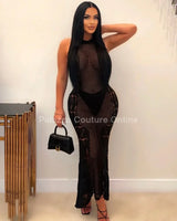 Private Island Black Maxi Dress – Knit Sheer Maxi front view showing full-length maxi silhouette