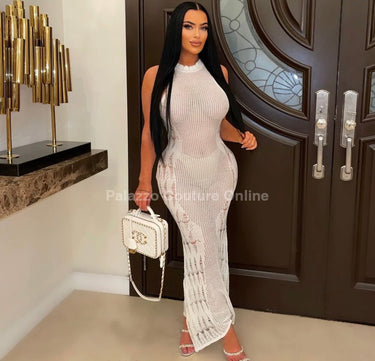 Private Island Knit Maxi Dress (White) - Palazzo Couture Online