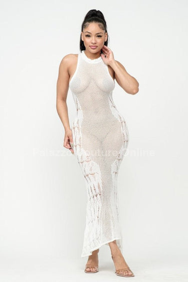 Private Island Knit Maxi Dress (White) - Palazzo Couture Online
