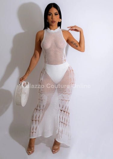 Private Island Knit Maxi Dress (White) - Palazzo Couture Online