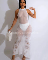 Women's Knit Sheer maxi dress knit style back view
