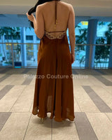 Private Oasis Maxi Dress  (Brown) close up detail of elegant design and fabric