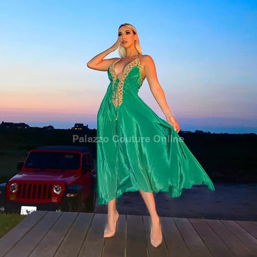 Private Oasis Maxi Dress (Green/Gold) - Palazzo Couture Online