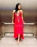 Women's Hot Pink maxi dress elegant style back view