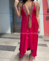 Private Oasis Maxi Dress ( Hot Pink) showing sophisticated construction details