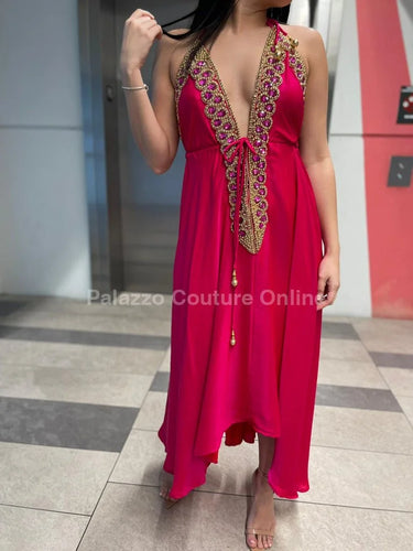 Private Oasis Maxi Dress ( Hot Pink) showing sophisticated construction details