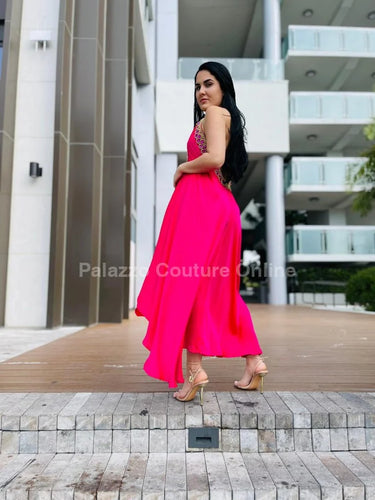 Women's Hot Pink maxi dress from Palazzo Couture designer collection