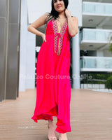 Private Oasis Maxi Dress ( Hot Pink) side view highlighting floor-length hemline