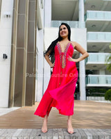 Elegant Hot Pink elegant maxi dress on model styled for evening event