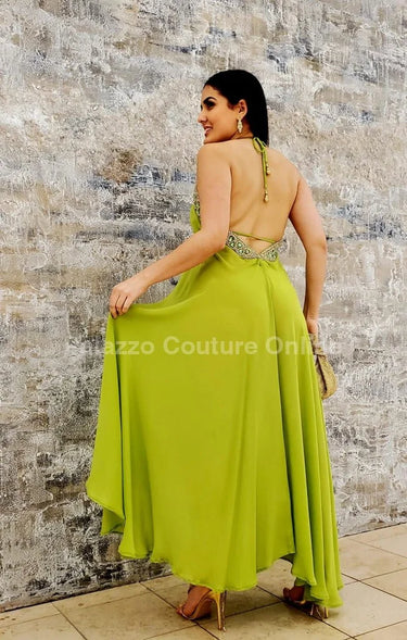 Women's Lime maxi dress elegant style back view