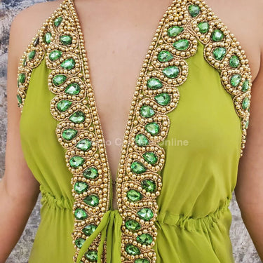 Private Oasis Maxi Dress (Lime) showing sophisticated construction details