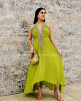 Private Oasis Maxi Dress (Lime) close up detail of elegant design and fabric