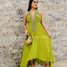 Private Oasis Maxi Dress (Lime) close up detail of elegant design and fabric
