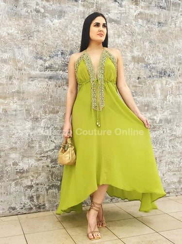Women's Lime maxi dress from Palazzo Couture designer collection