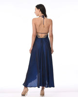 Private Oasis Maxi Dress - Navy close up detail of elegant design and fabric