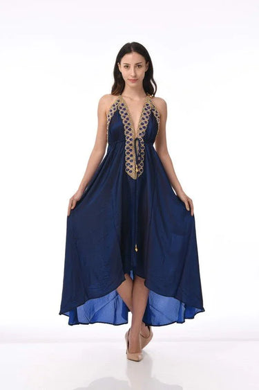 Private Oasis Maxi Dress - Navy front view showing full-length maxi silhouette