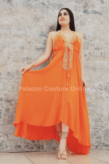 Private Oasis Maxi Dress (Orange ) - Palazzo Couture Online