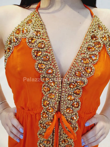Women's Orange maxi dress elegant style back view