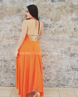 Private Oasis Maxi Dress (Orange) close up detail of elegant design and fabric