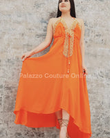 Private Oasis Maxi Dress (Orange) front view showing full-length maxi silhouette