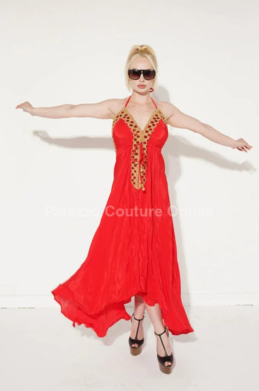 Women's Red maxi dress elegant style back view