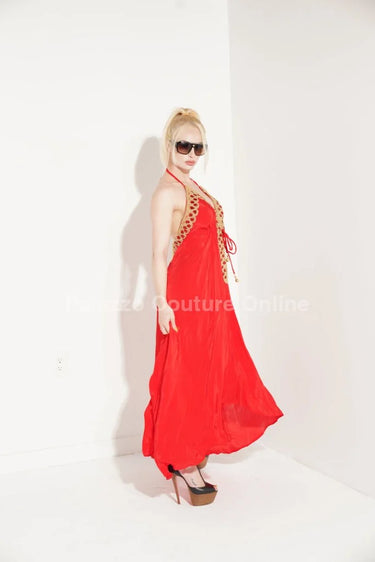 Private Oasis Maxi Dress ( Red) showing sophisticated construction details