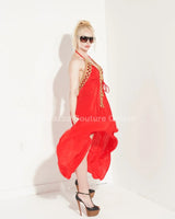 Private Oasis Maxi Dress ( Red) close up detail of elegant design and fabric