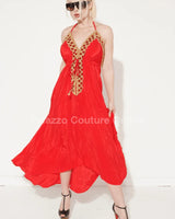 Private Oasis Maxi Dress ( Red) front view showing full-length maxi silhouette