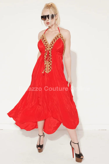 Private Oasis Maxi Dress ( Red) front view showing full-length maxi silhouette