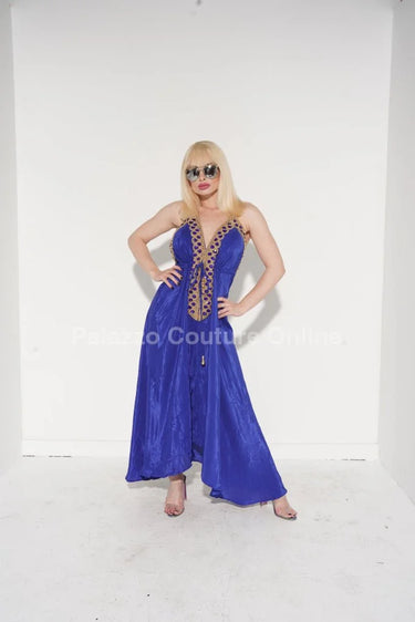 Stunning Royal Blue long dress elegant fit styled for formal occasion