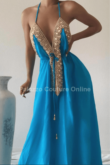 Private Oasis Maxi Dress (Turquoise) - Palazzo Couture Online