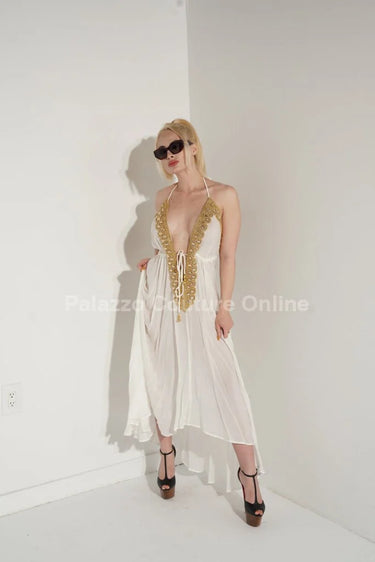 Women's White maxi dress elegant style back view