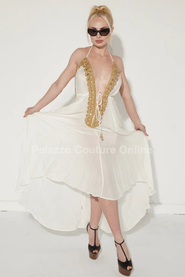 Private Oasis Maxi Dress ( White) front view showing full-length maxi silhouette