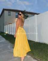 Women's Yellow maxi dress elegant style back view