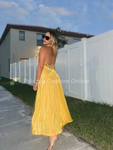 Women's Yellow maxi dress elegant style back view