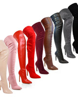 Pu Leather Gisele Pointed Toe Over The Knee Boots - Brown - Palazzo Couture Online