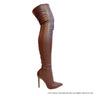 Pu Leather Gisele Pointed Toe Over The Knee Boots - Brown - Palazzo Couture Online