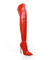 Pu Leather Gisele Pointed Toe Over The Knee Boots - Red Pu - Palazzo Couture Online