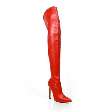 Pu Leather Gisele Pointed Toe Over The Knee Boots - Red Pu - Palazzo Couture Online
