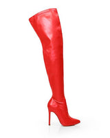 Pu Leather Gisele Pointed Toe Over The Knee Boots - Red Pu - Palazzo Couture Online