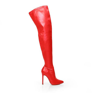 Pu Leather Gisele Pointed Toe Over The Knee Boots - Red Pu - Palazzo Couture Online