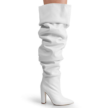 Pu Leather Nordic31 Over The Knee Boots(White) - Palazzo Couture Online
