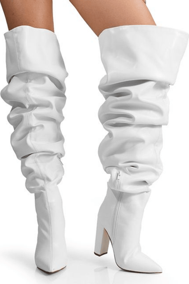 Pu Leather Nordic31 Over The Knee Boots(White) - Palazzo Couture Online