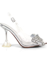 Quartz Bella Slingback Heels - Silver - Palazzo Couture Online