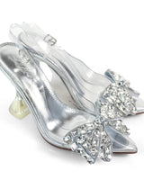 Quartz Bella Slingback Heels - Silver - Palazzo Couture Online